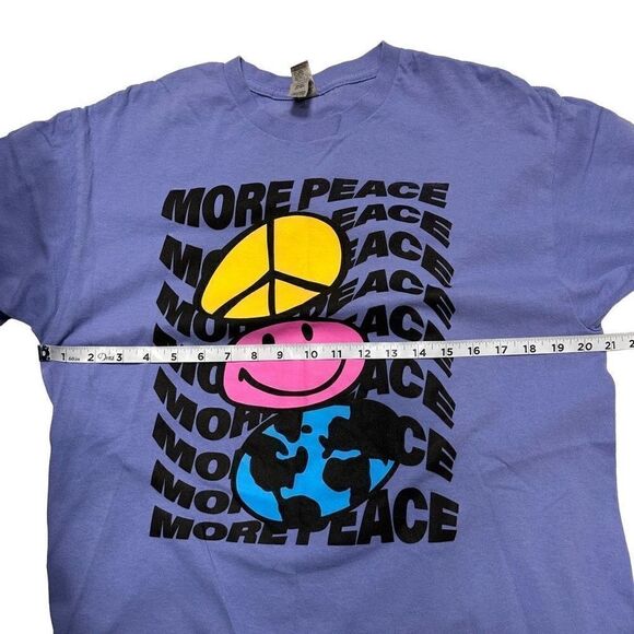Y2K Gildan More Peace Smiley Face T-shirt Unisex Large Heavy Cotton Purple - Picture 5 of 8